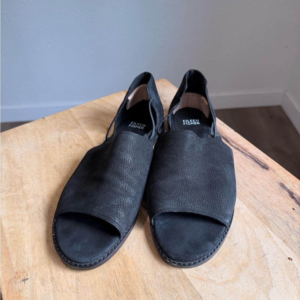 Eileen Fisher black suede leather avarcas sandals slides women’s shoes 9 - Picture 5 of 10